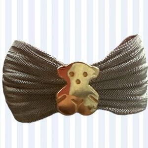 TOUS Silver Mesh Bow Bracelet Cuff with Gold Bear Charm*l
